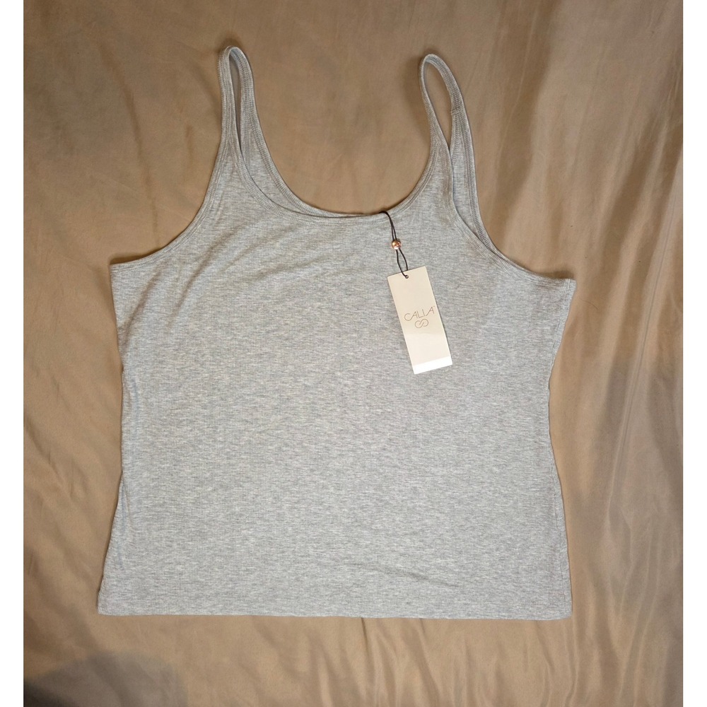 NWT CALIA Everyday Rib Cami Tank Top Womens XXL Light Heather Grey Stretch Modal